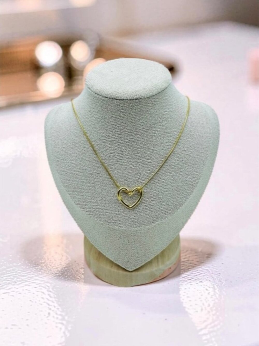 Gold Tone Open Heart Pendant Necklace Dainty Minimalist Chain